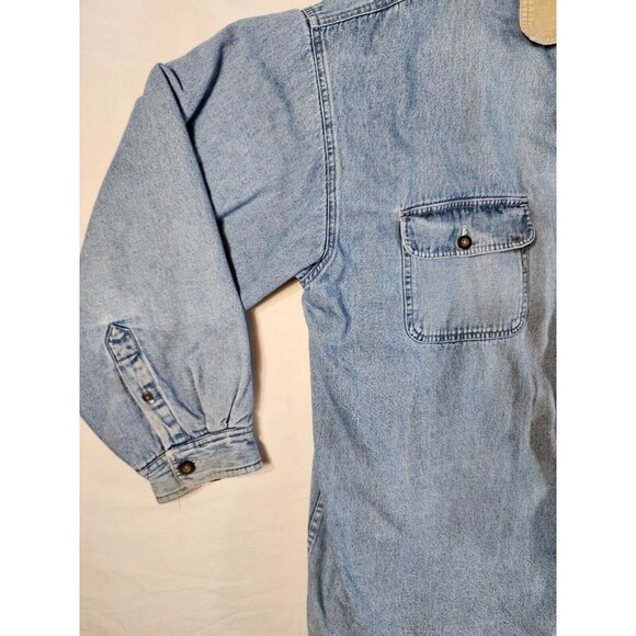 Vintage World Island Outdoor Fleece Lined Shacket Denim Jacket Mens XXL Distress - Picture 7 of 16